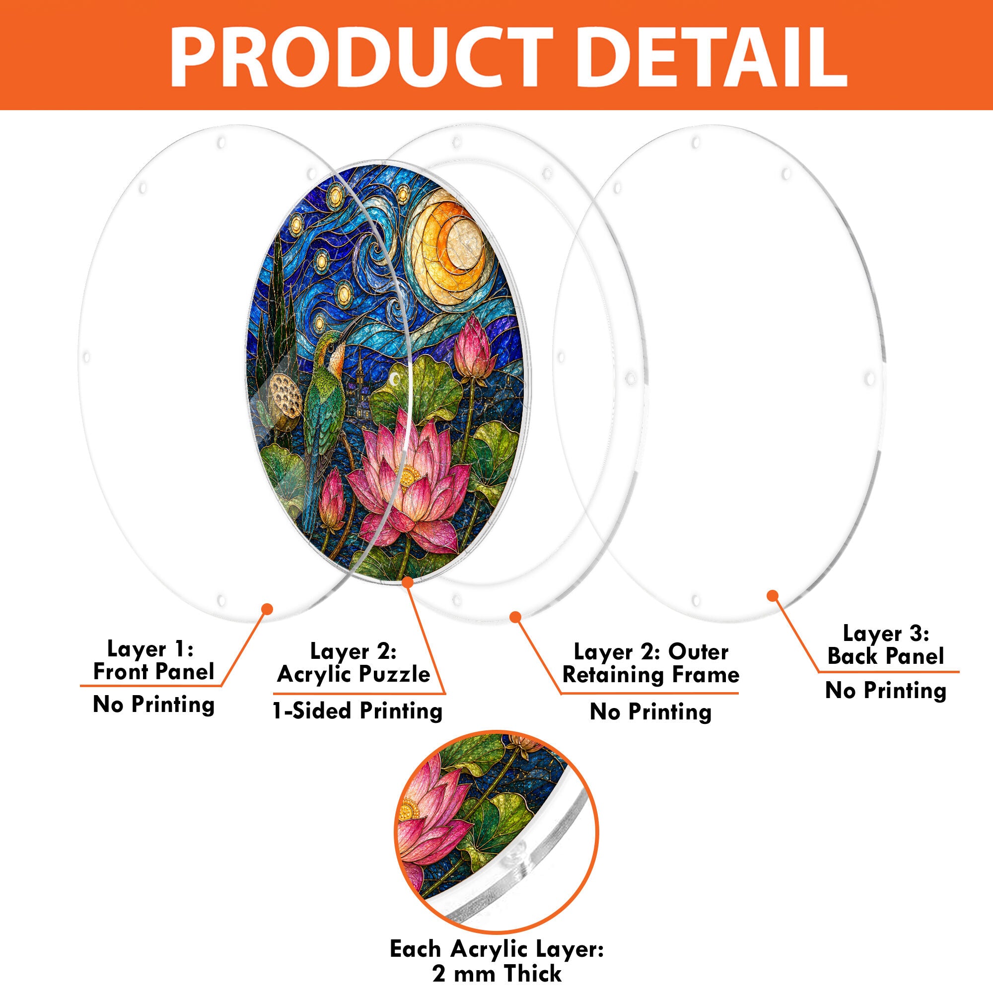 Starry night lotus acrylic puzzle suncatcher, calming DIY stained-glass-style window decor