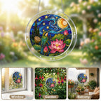 Starry night lotus acrylic puzzle suncatcher, calming DIY stained-glass-style window decor