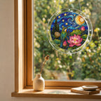 Starry night lotus acrylic puzzle suncatcher, calming DIY stained-glass-style window decor