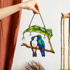 Wait Out the Rain Hummingbird Couple Suncatcher