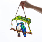 Wait Out the Rain Hummingbird Couple Suncatcher