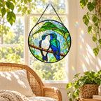 Wait Out the Rain Hummingbird Couple Stained Glass Suncatcher