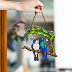 Wait Out the Rain Hummingbird Couple Suncatcher