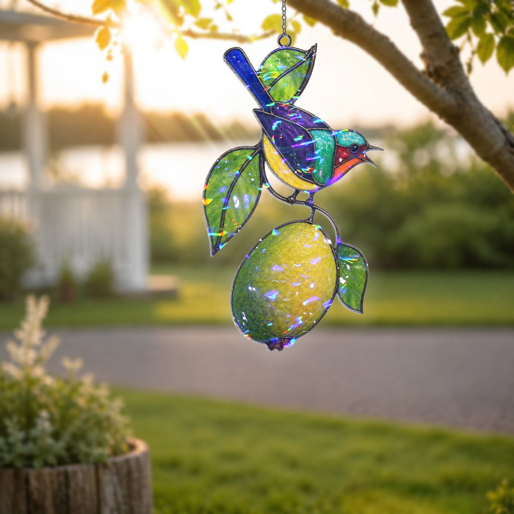 Sunbird & Lemon Branch Holographic Acrylic Suncatcher