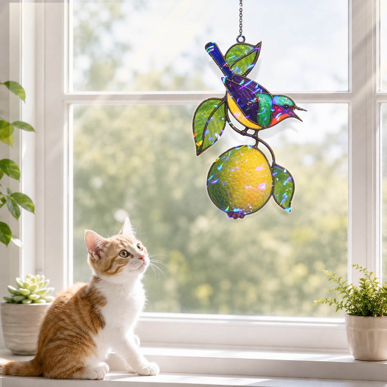 Sunbird & Lemon Branch Holographic Acrylic Suncatcher