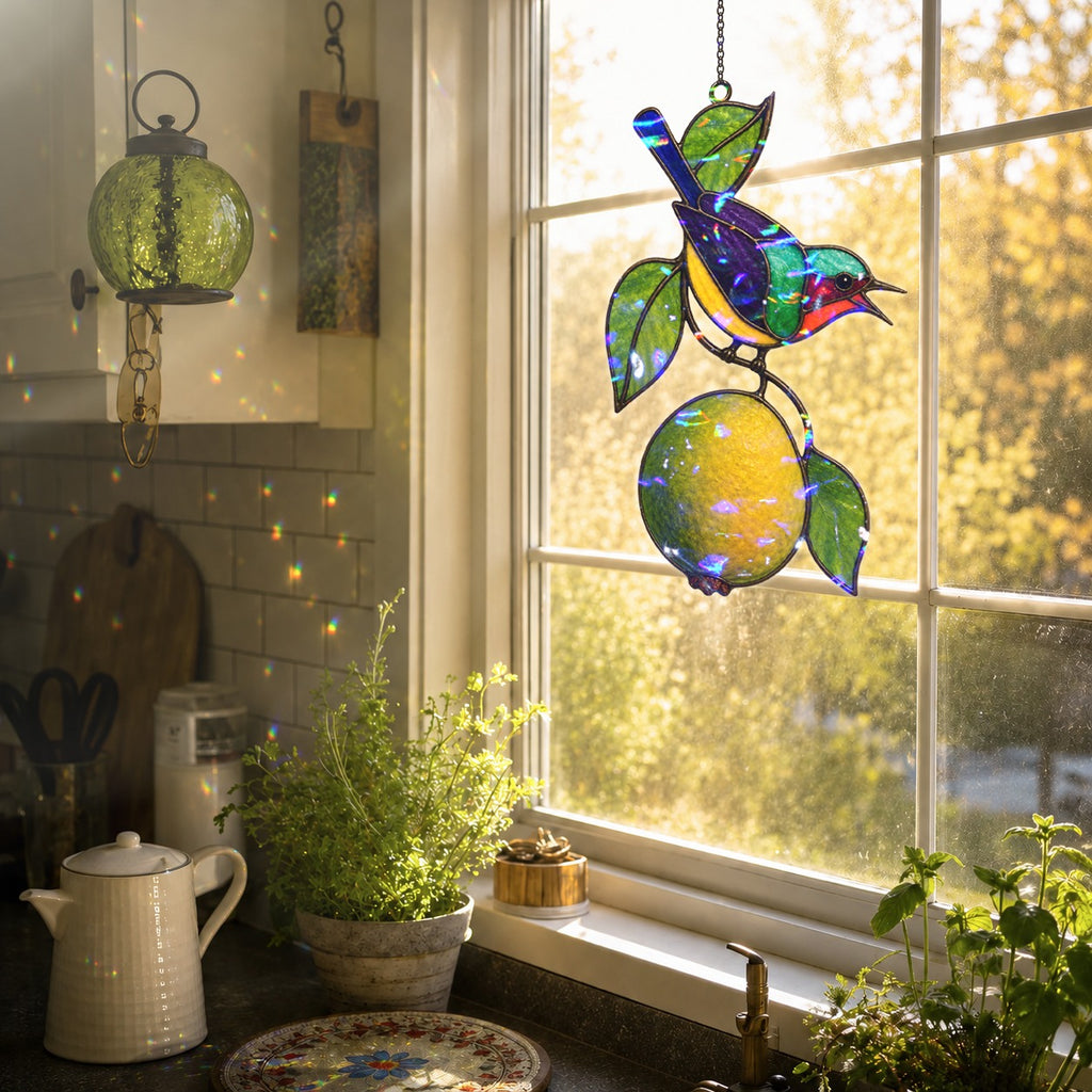 Sunbird & Lemon Branch Holographic Acrylic Suncatcher
