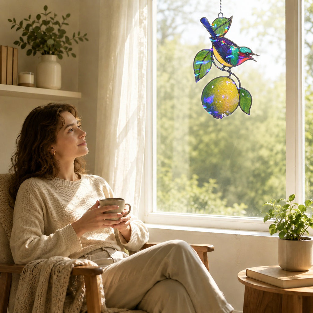 Sunbird & Lemon Branch Holographic Acrylic Suncatcher