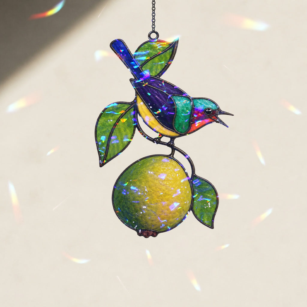 Sunbird & Lemon Branch Holographic Acrylic Suncatcher