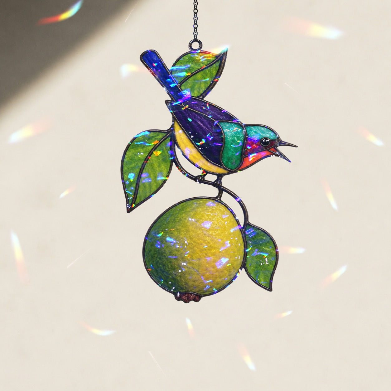 Sunbird & Lemon Branch Holographic Acrylic Suncatcher
