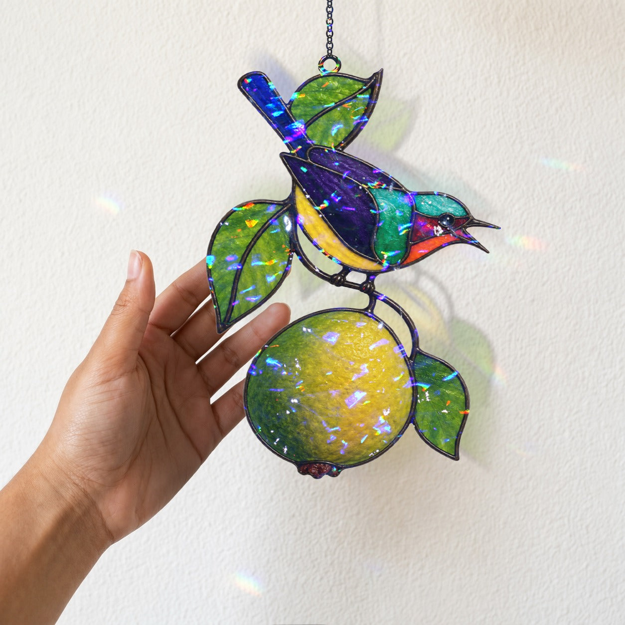 Sunbird & Lemon Branch Holographic Acrylic Suncatcher