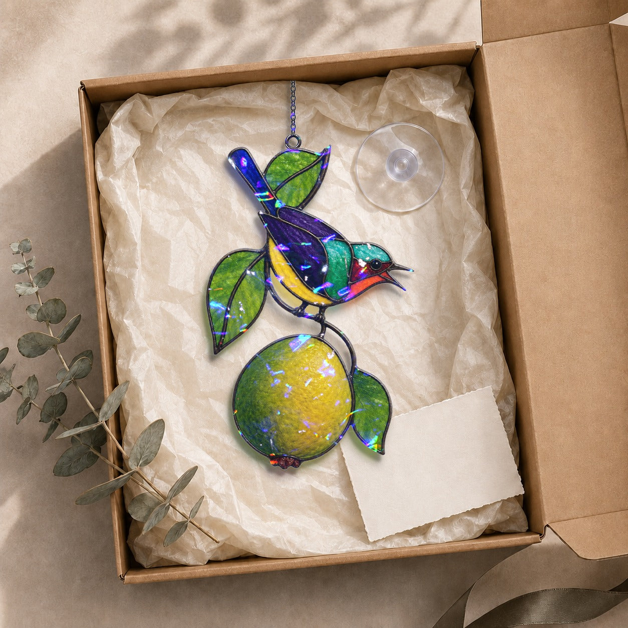 Sunbird & Lemon Branch Holographic Acrylic Suncatcher