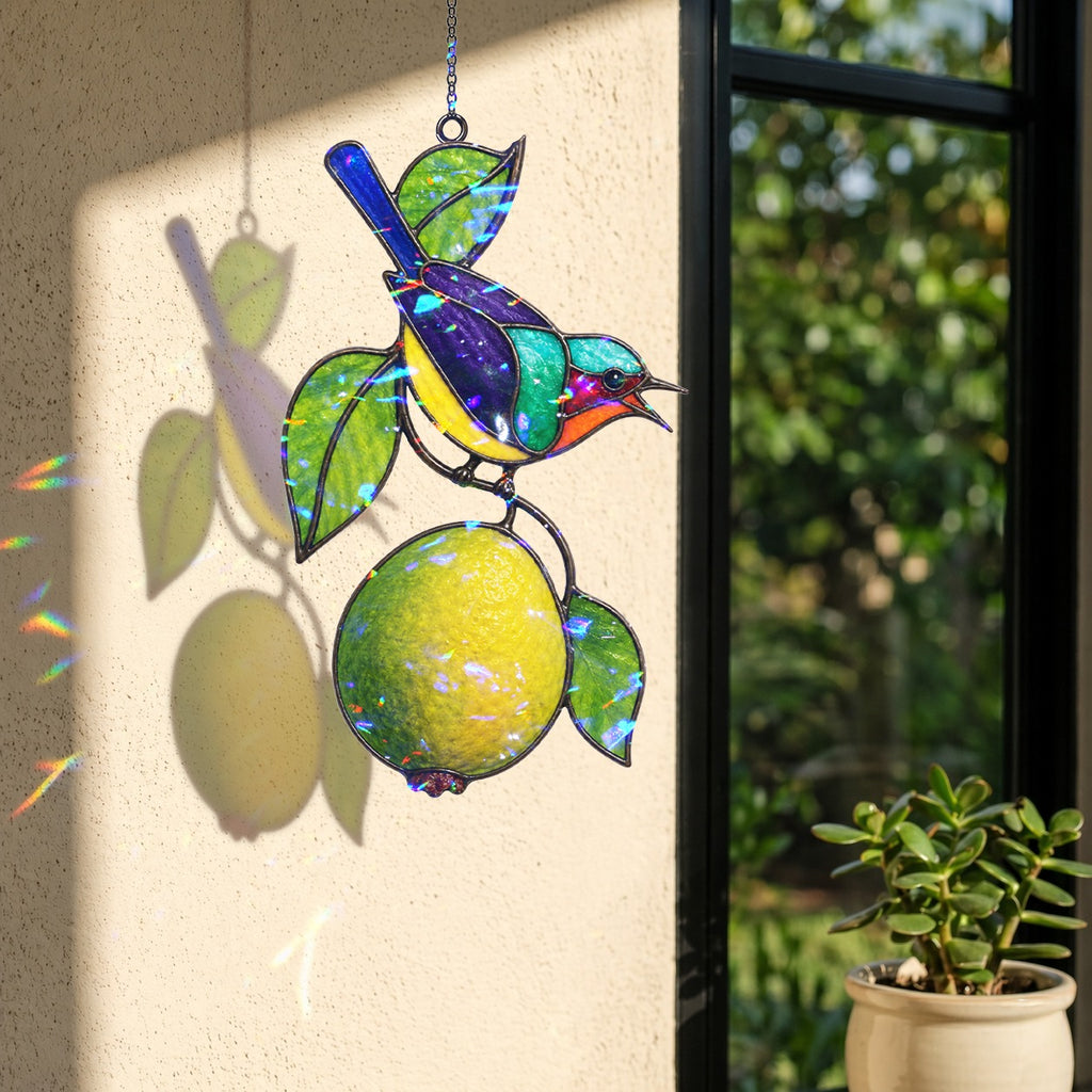 Sunbird & Lemon Branch Holographic Acrylic Suncatcher