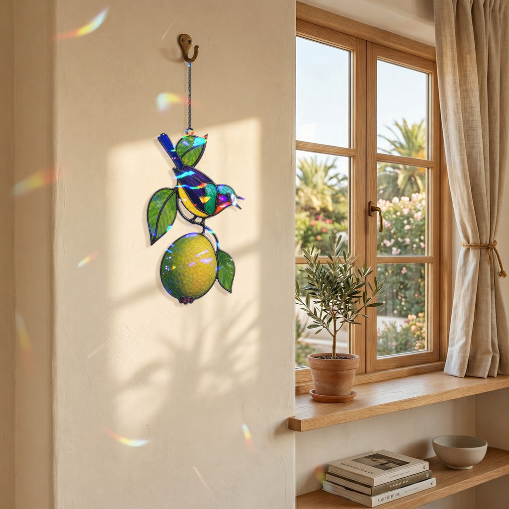 Sunbird & Lemon Branch Holographic Acrylic Suncatcher