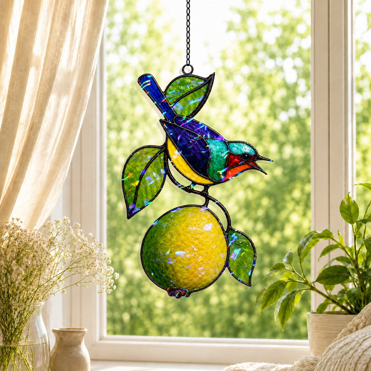 Sunbird & Lemon Branch Holographic Acrylic Suncatcher