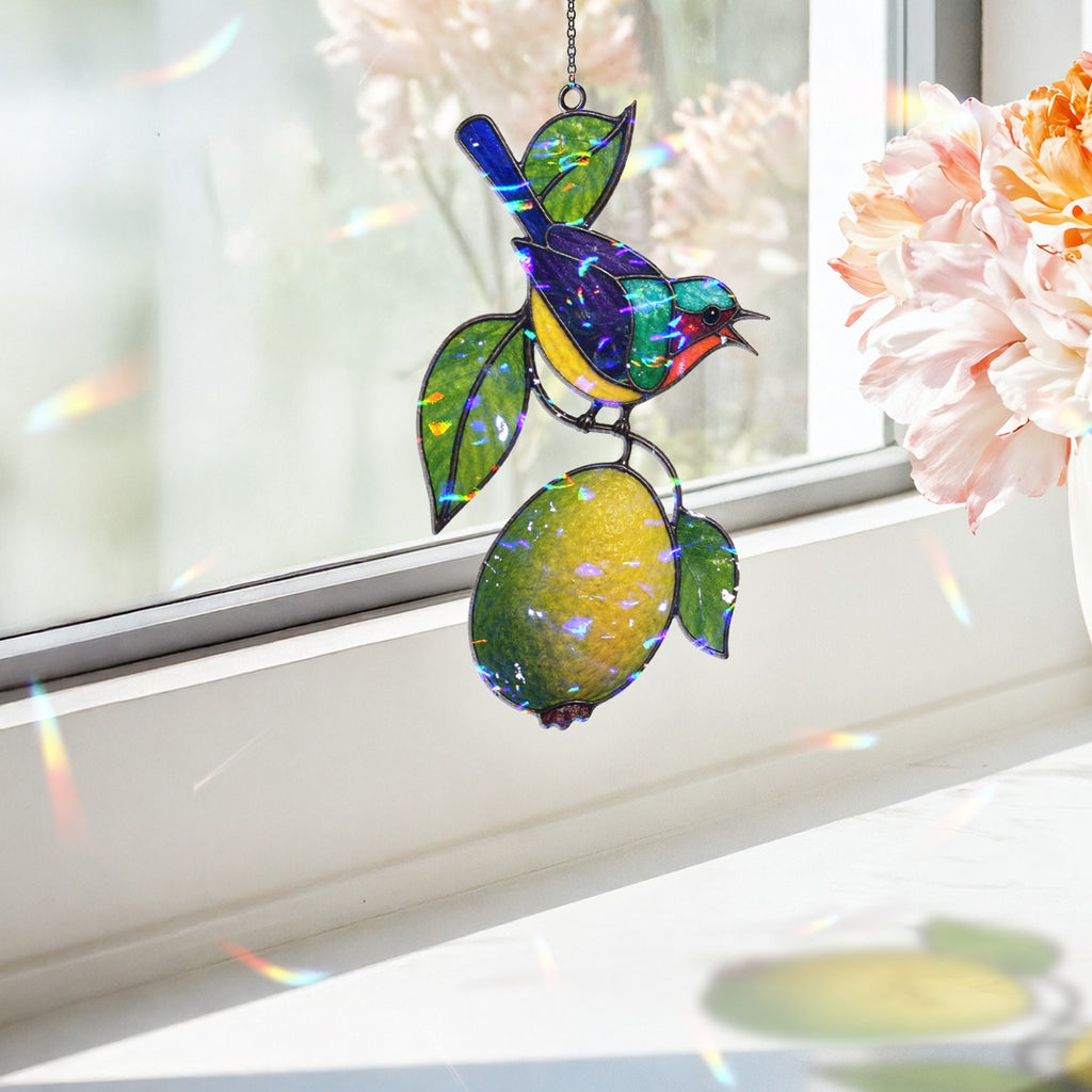 Sunbird & Lemon Branch Holographic Acrylic Suncatcher