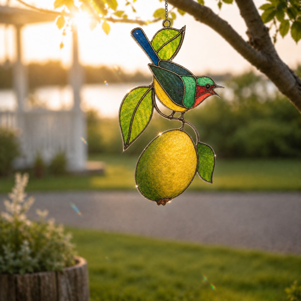 Sunbird & Lemon Branch Holographic Acrylic Suncatcher