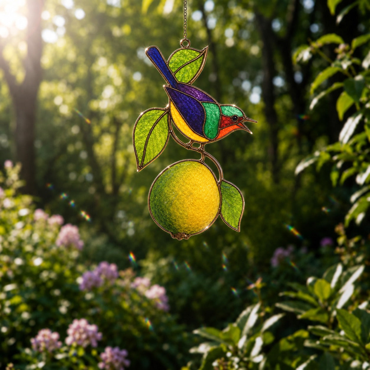 Sunbird & Lemon Branch Holographic Acrylic Suncatcher