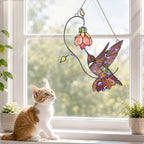 Hummingbird & Pink Bell Flower Vine Holographic Acrylic Suncatcher