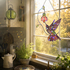 Hummingbird & Pink Bell Flower Vine Holographic Acrylic Suncatcher