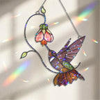 Hummingbird & Pink Bell Flower Vine Holographic Acrylic Suncatcher