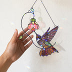 Hummingbird & Pink Bell Flower Vine Holographic Acrylic Suncatcher