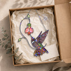 Hummingbird & Pink Bell Flower Vine Holographic Acrylic Suncatcher