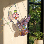Hummingbird & Pink Bell Flower Vine Holographic Acrylic Suncatcher