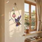Hummingbird & Pink Bell Flower Vine Holographic Acrylic Suncatcher