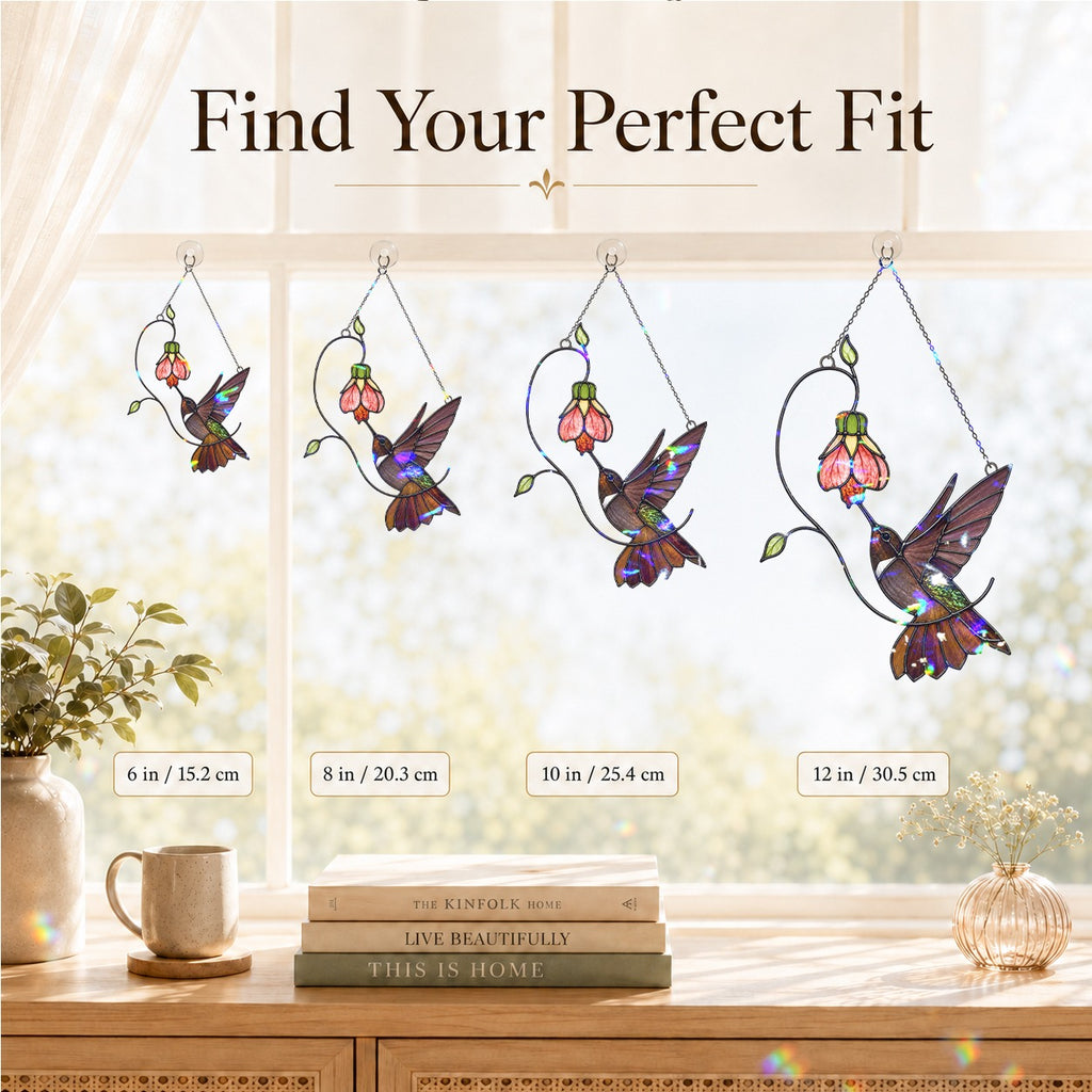 Hummingbird & Pink Bell Flower Vine Holographic Acrylic Suncatcher