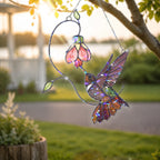Hummingbird & Pink Bell Flower Vine Holographic Acrylic Suncatcher