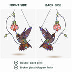 Hummingbird & Pink Bell Flower Vine Holographic Acrylic Suncatcher