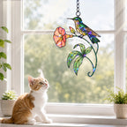 Hummingbird & Coral Morning Glory Holographic Acrylic Suncatcher
