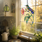 Hummingbird & Coral Morning Glory Holographic Acrylic Suncatcher