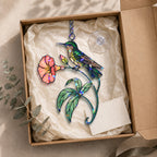 Hummingbird & Coral Morning Glory Holographic Acrylic Suncatcher