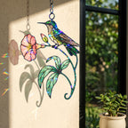 Hummingbird & Coral Morning Glory Holographic Acrylic Suncatcher