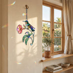 Hummingbird & Coral Morning Glory Holographic Acrylic Suncatcher