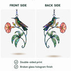 Hummingbird & Coral Morning Glory Holographic Acrylic Suncatcher