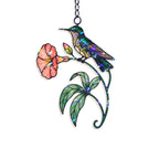 Hummingbird & Coral Morning Glory Holographic Acrylic Suncatcher