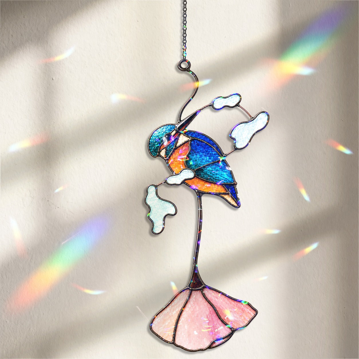 Kingfisher & Pink Lotus Holographic Acrylic Suncatcher
