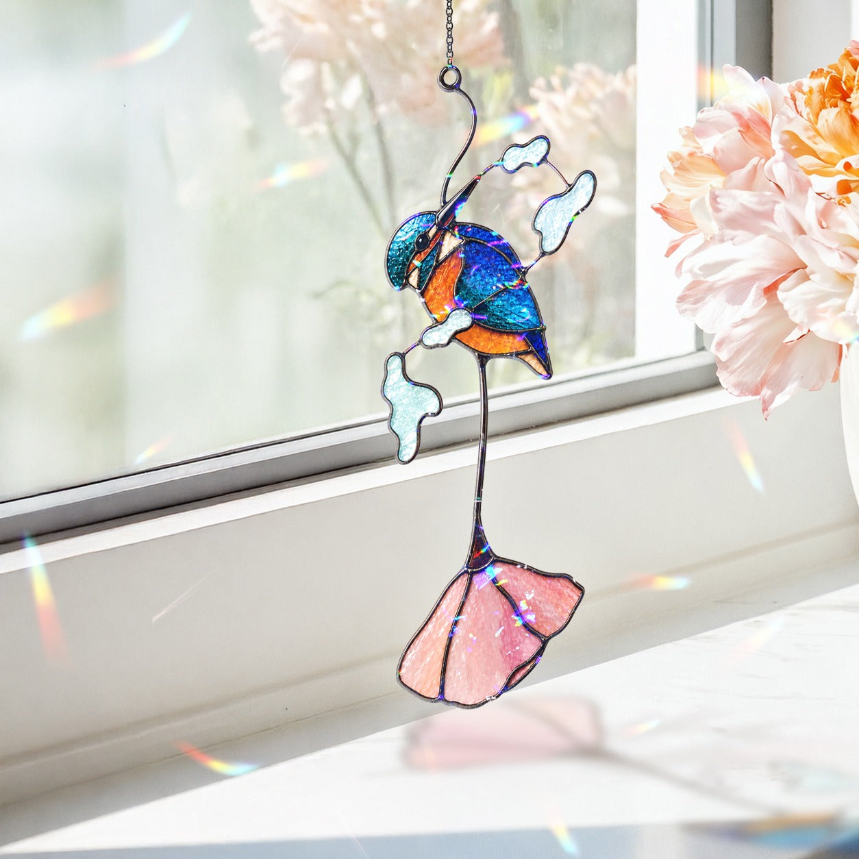 Kingfisher & Pink Lotus Holographic Acrylic Suncatcher