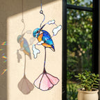 Kingfisher & Pink Lotus Holographic Acrylic Suncatcher