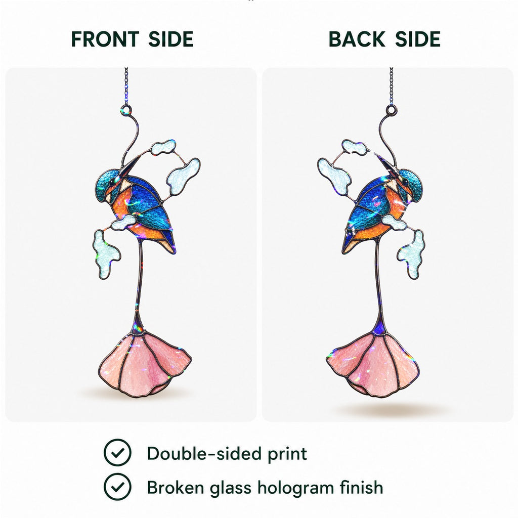 Kingfisher & Pink Lotus Holographic Acrylic Suncatcher