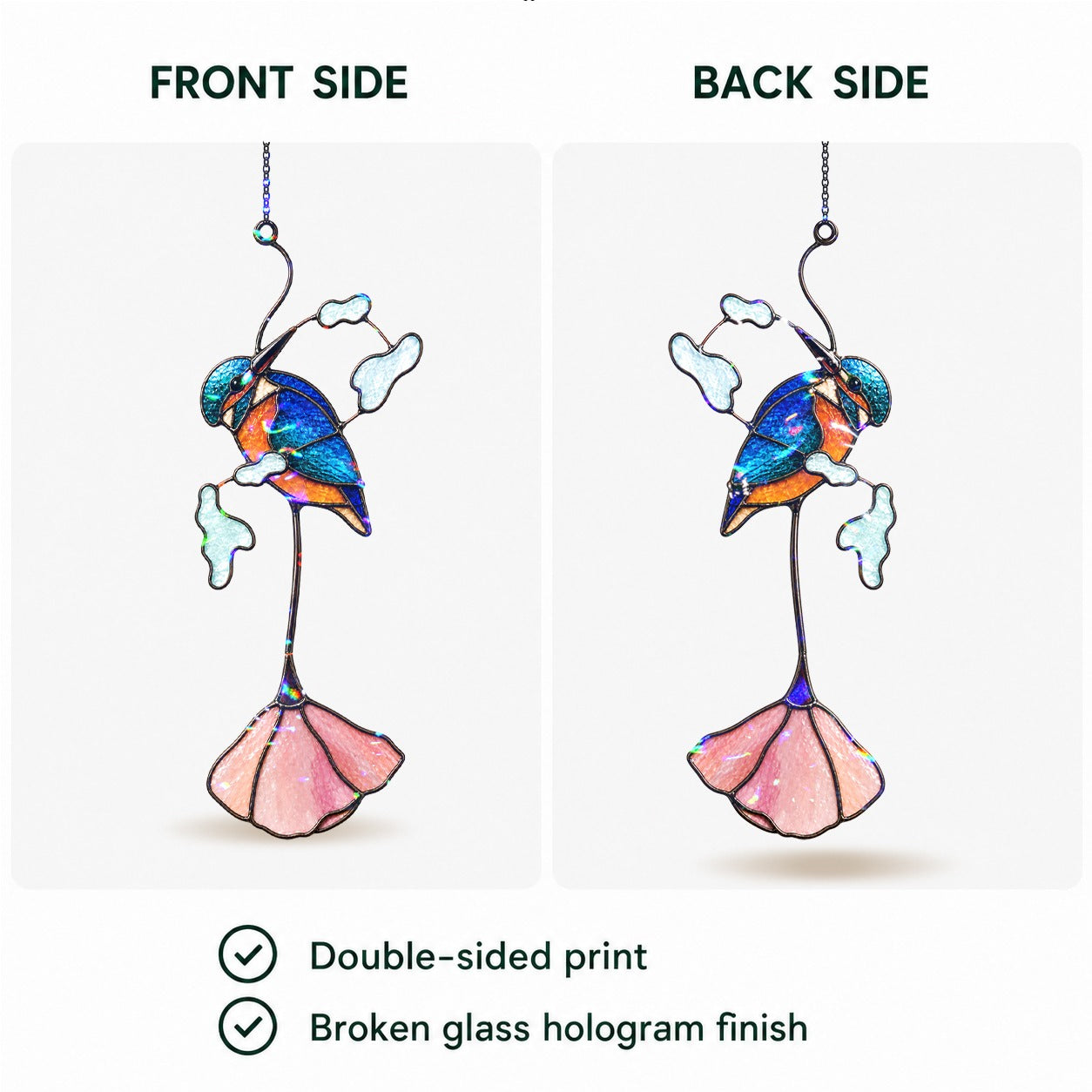 Kingfisher & Pink Lotus Holographic Acrylic Suncatcher