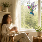 Hummingbird & Lavender Sprig Holographic Acrylic Suncatcher