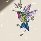 Hummingbird & Lavender Sprig Holographic Acrylic Suncatcher