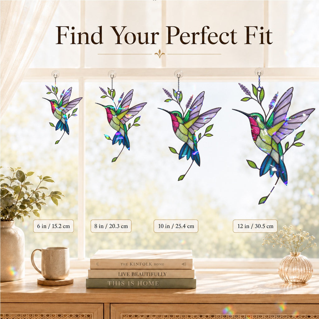 Hummingbird & Lavender Sprig Holographic Acrylic Suncatcher