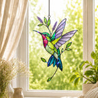 Hummingbird & Lavender Sprig Holographic Acrylic Suncatcher