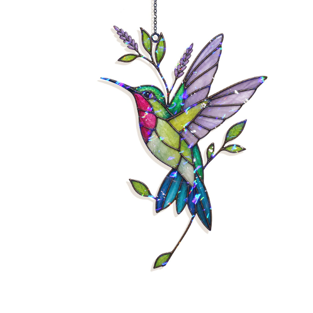 Hummingbird & Lavender Sprig Holographic Acrylic Suncatcher