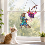 Hummingbird & Purple Fuchsia Flower Holographic Acrylic Suncatcher
