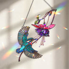 Hummingbird & Purple Fuchsia Flower Holographic Acrylic Suncatcher